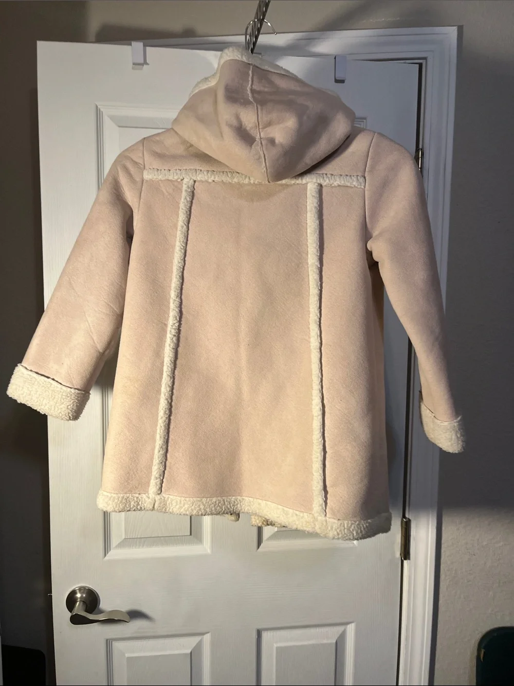 Old Navy Cream Hooded Pea Coat with Faux Shearling Trim